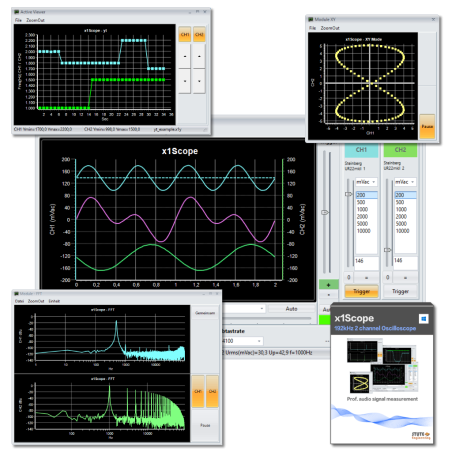 2 Kanal Oszilloskop mit FFT, Datalogger, XY Ansicht,  Sinus-Generator.